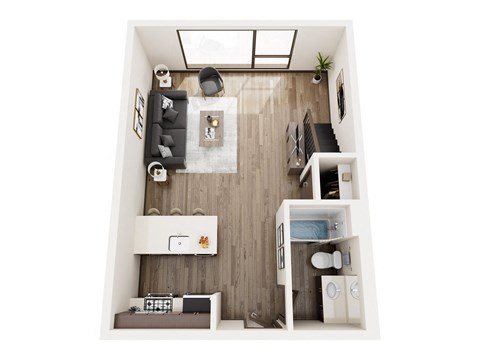 Floor plan for 1 bed, 1 bath, 691 sqft